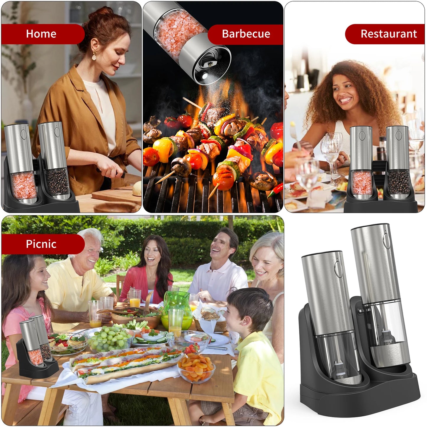 Rechargeable Electric Salt and Pepper Grinder Set