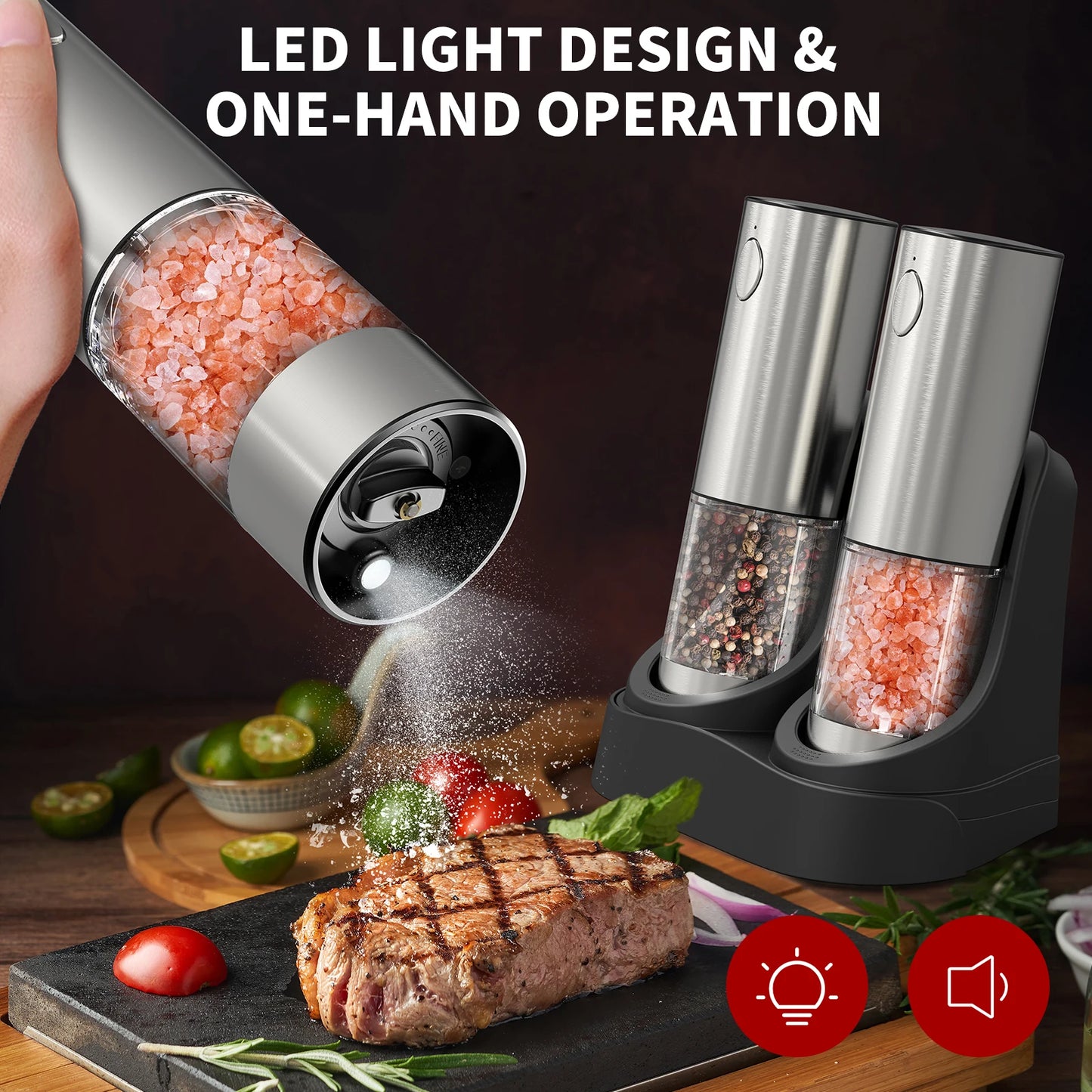 Rechargeable Electric Salt and Pepper Grinder Set