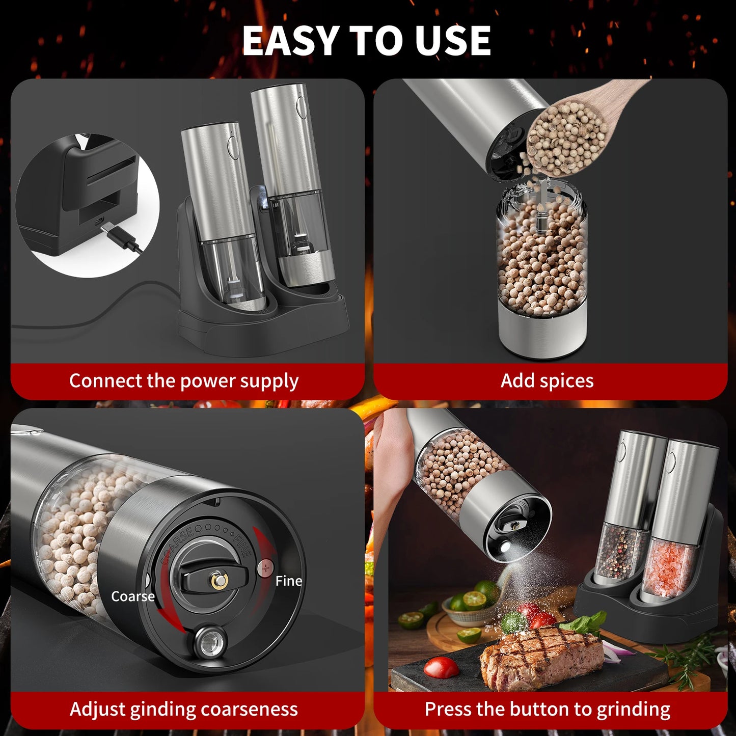 Rechargeable Electric Salt and Pepper Grinder Set