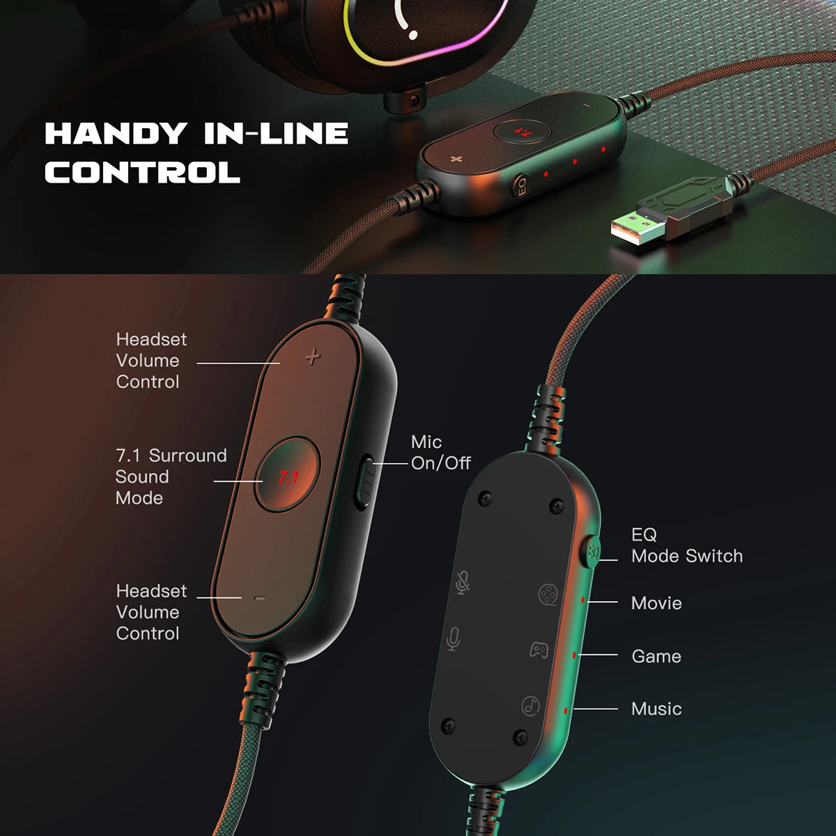 RGB Gaming Headset with Mic Over-Ear