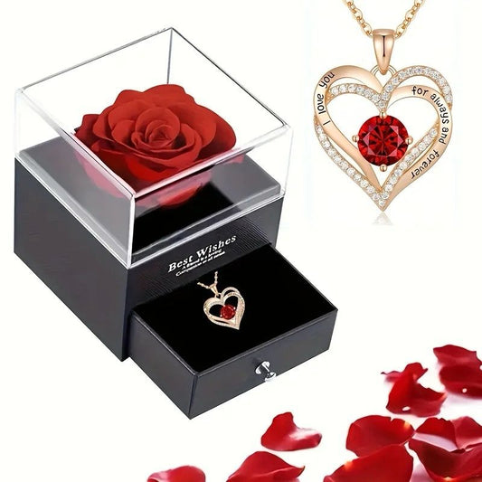 Luxury Red Zircon Pendant Necklaces With Rose Flower