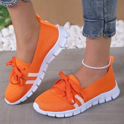 Mesh Knitted Striped Flats Shoes for Women