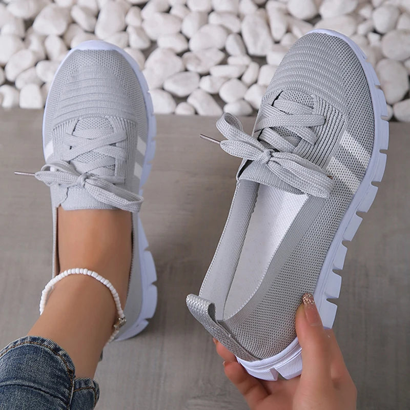 Mesh Knitted Striped Flats Shoes for Women