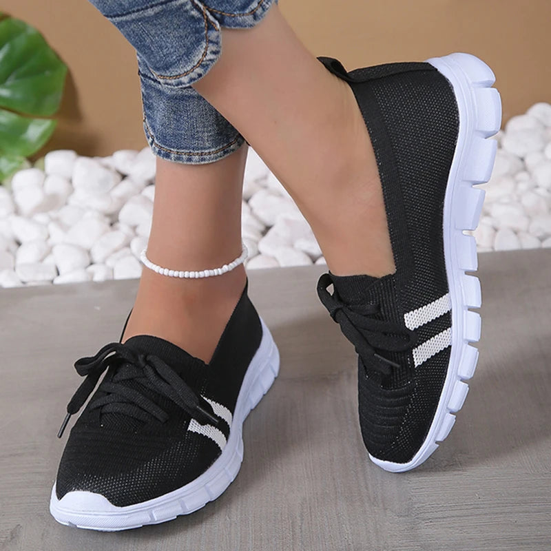 Mesh Knitted Striped Flats Shoes for Women