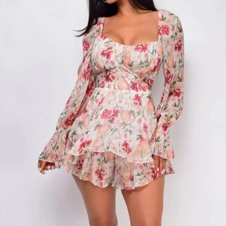 Square Collar Backless Romper