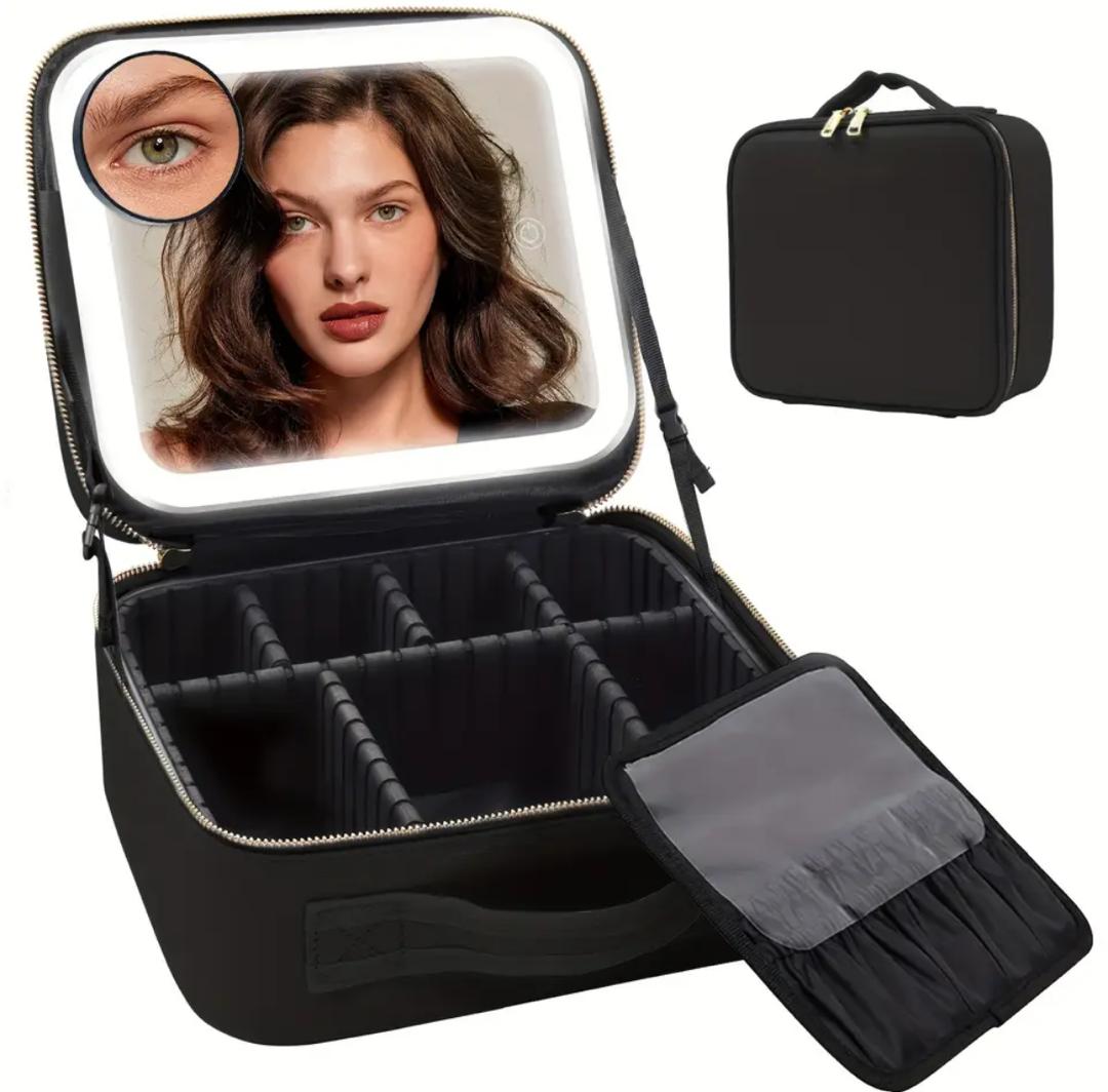 Travel Makeup Bag with LED Lighted Make up Case with Mirror