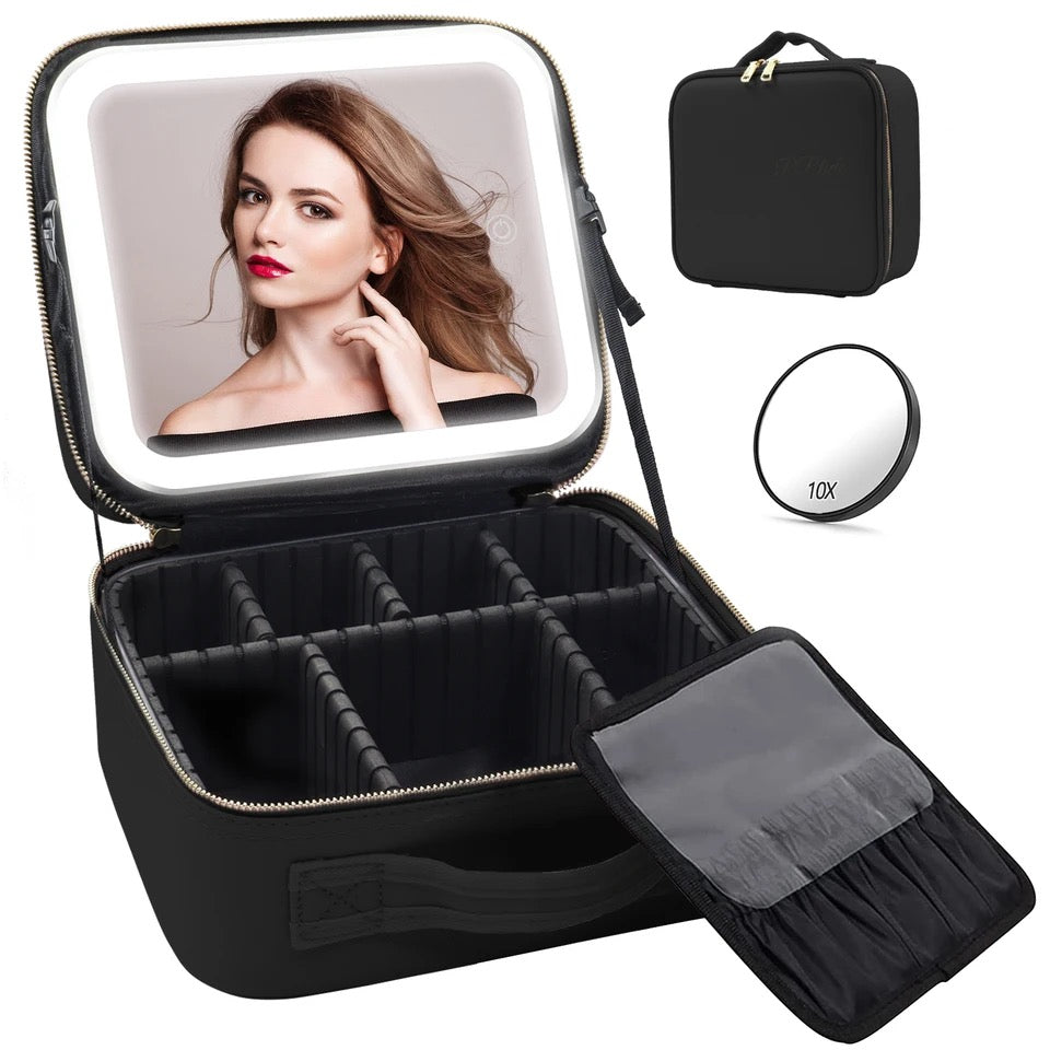 Travel Makeup Bag with LED Lighted Make up Case with Mirror