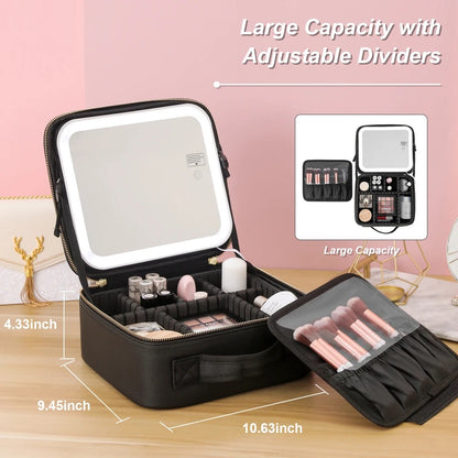 Travel Makeup Bag with LED Lighted Make up Case with Mirror