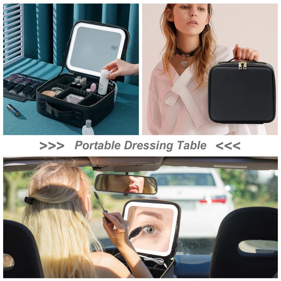 Travel Makeup Bag with LED Lighted Make up Case with Mirror